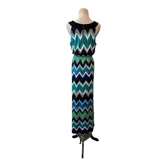 AB Studio blue green zig zag print sleeveless maxi dress size Small - Picture 11 of 11